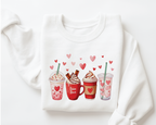 Valentine's Day Coffee Drinks Sweatshirt - Cute Latte & Iced Coffee Crewneck - VL41
