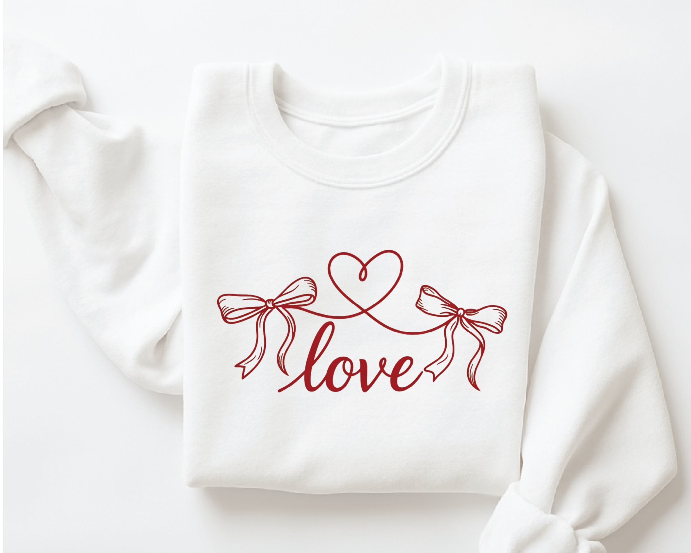 Coquette Love Bow Sweatshirt - Ribbon Heart String Valentine's Crewneck - VL38