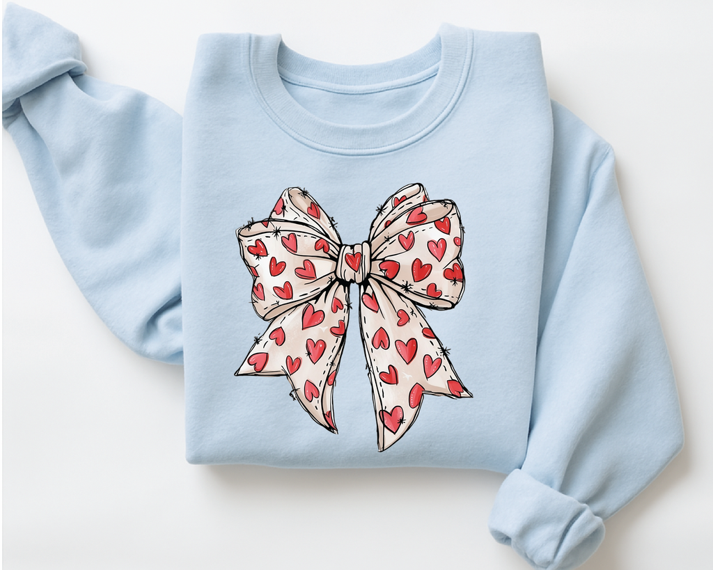 Coquette Sketch Bow Sweatshirt - Hand-Drawn Heart Ribbon Valentine's Crewneck - vl36