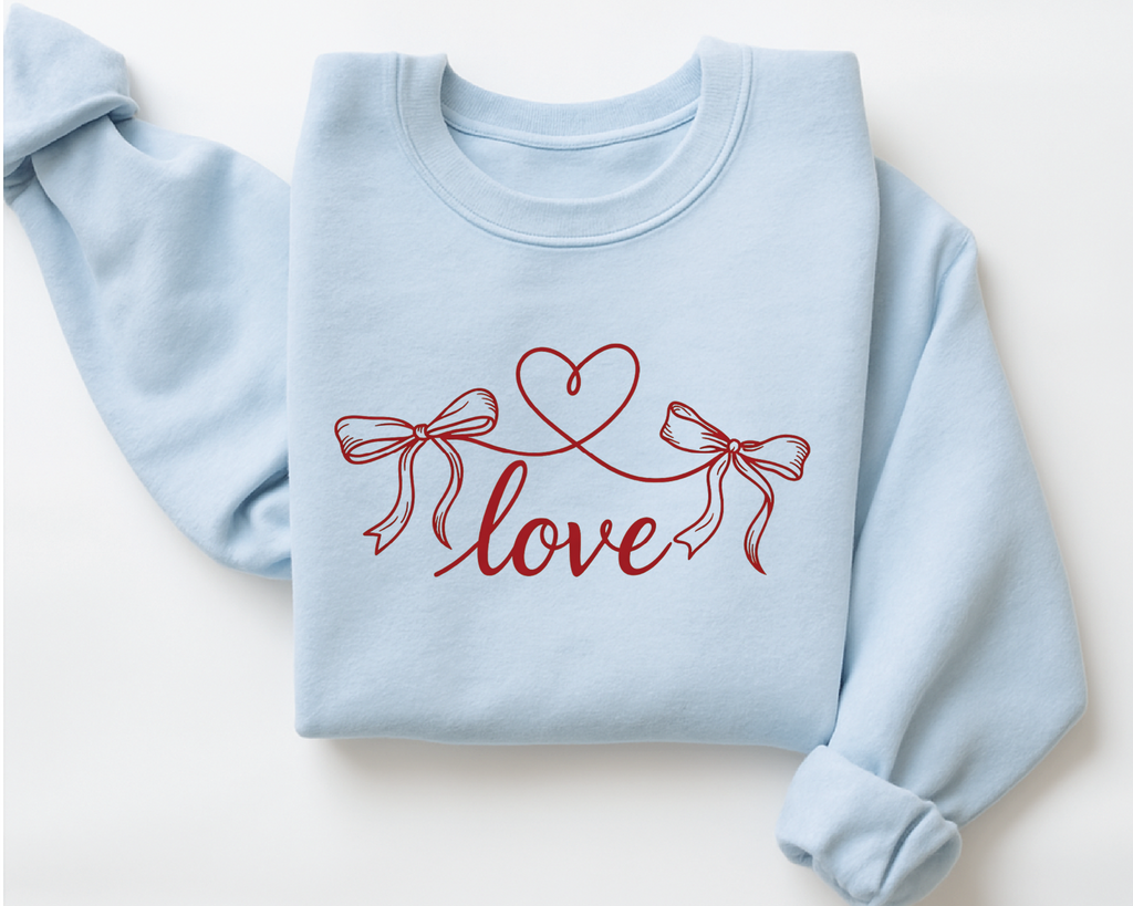 Coquette Love Bow Sweatshirt - Ribbon Heart String Valentine's Crewneck - VL38
