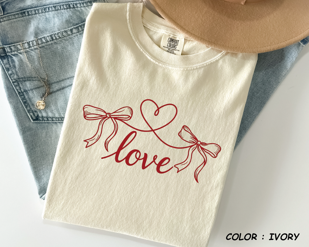 Comfort Colors® Coquette Love Bow Shirt - Ribbon Heart String Tee - vl39