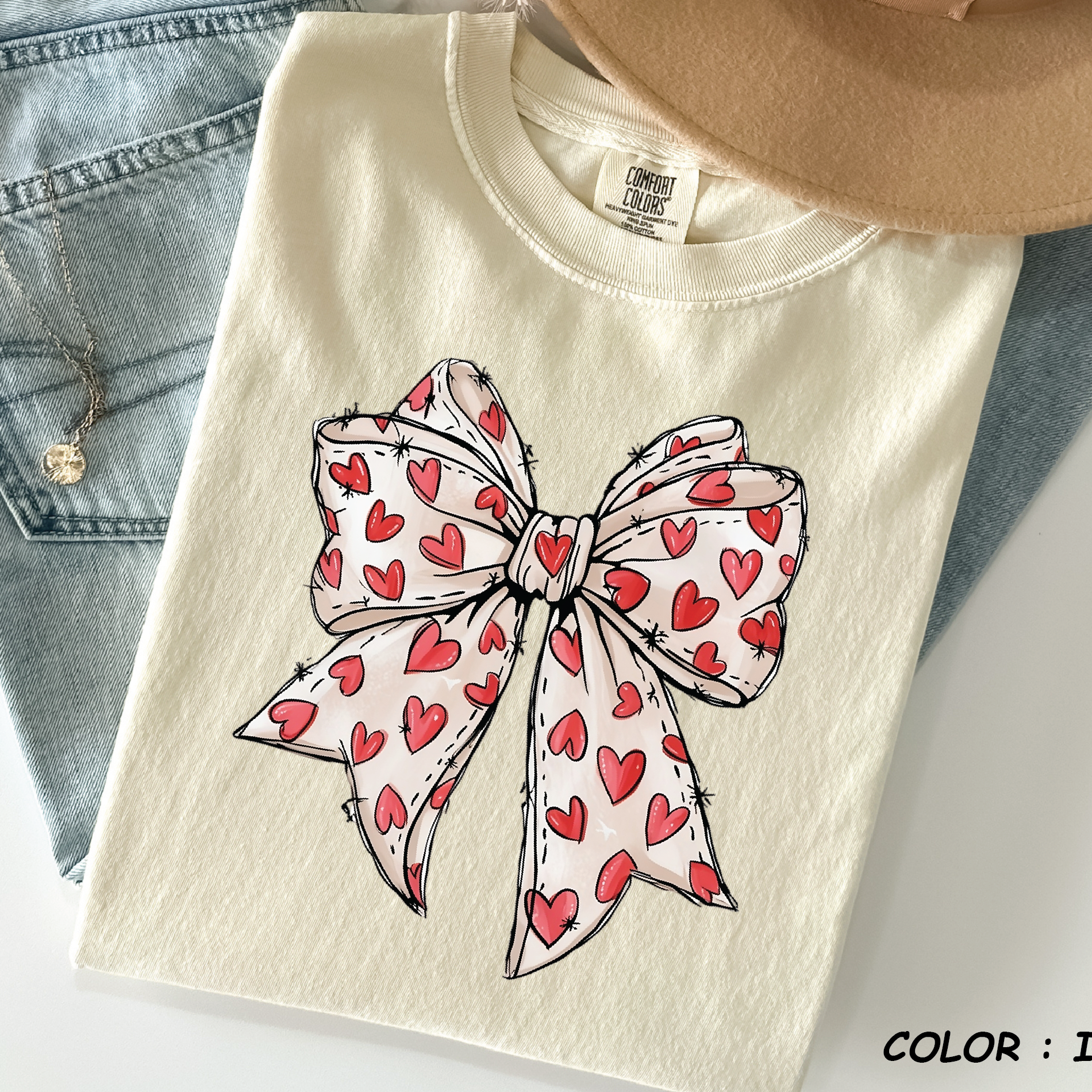 Comfort Colors® Coquette Sketch Bow Shirt - Hand-Drawn Heart Ribbon Tee - vl36