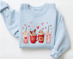 Valentine's Day Coffee Drinks Sweatshirt - Cute Latte & Iced Coffee Crewneck - VL41
