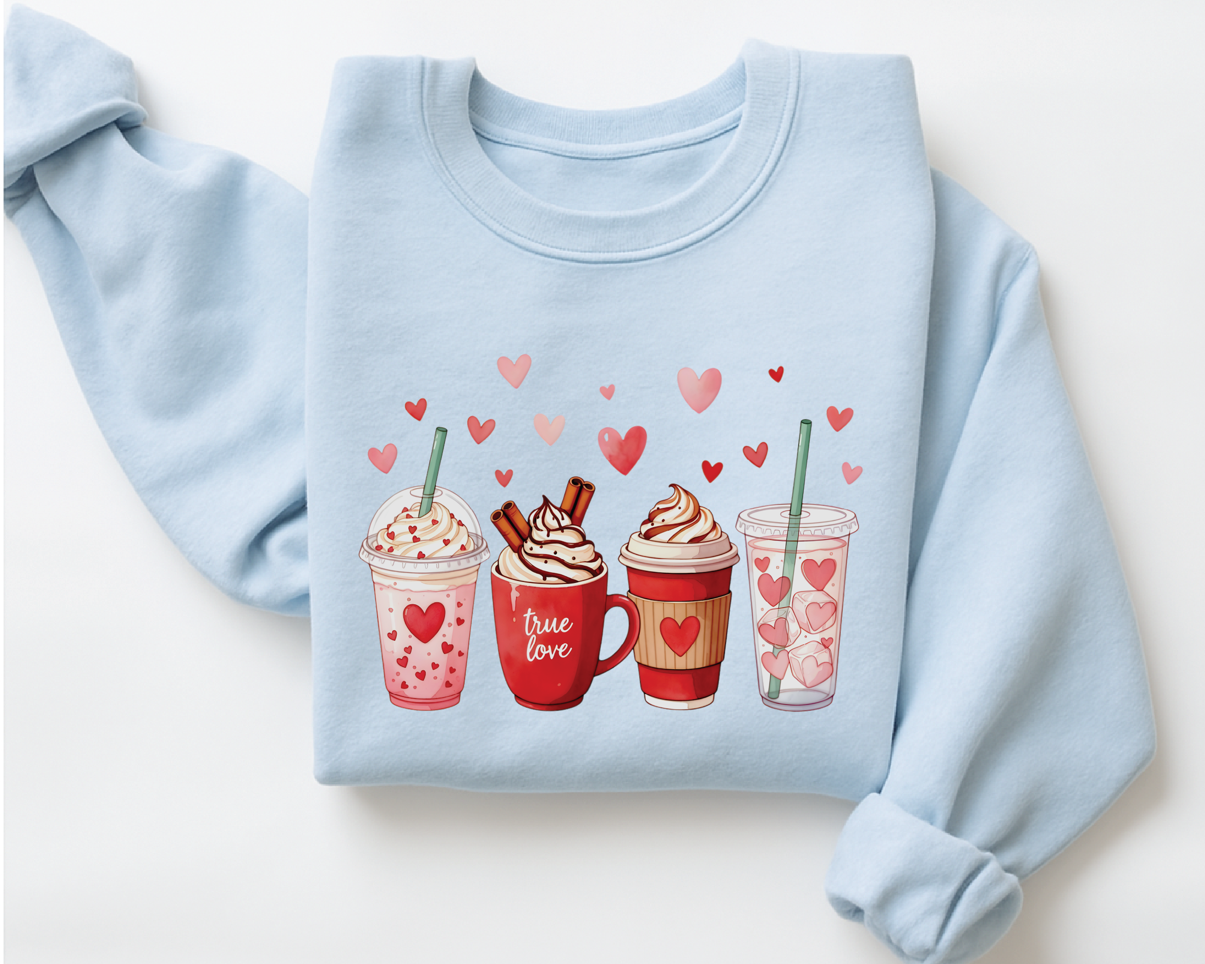 Valentine's Day Coffee Drinks Sweatshirt - Cute Latte & Iced Coffee Crewneck - VL41
