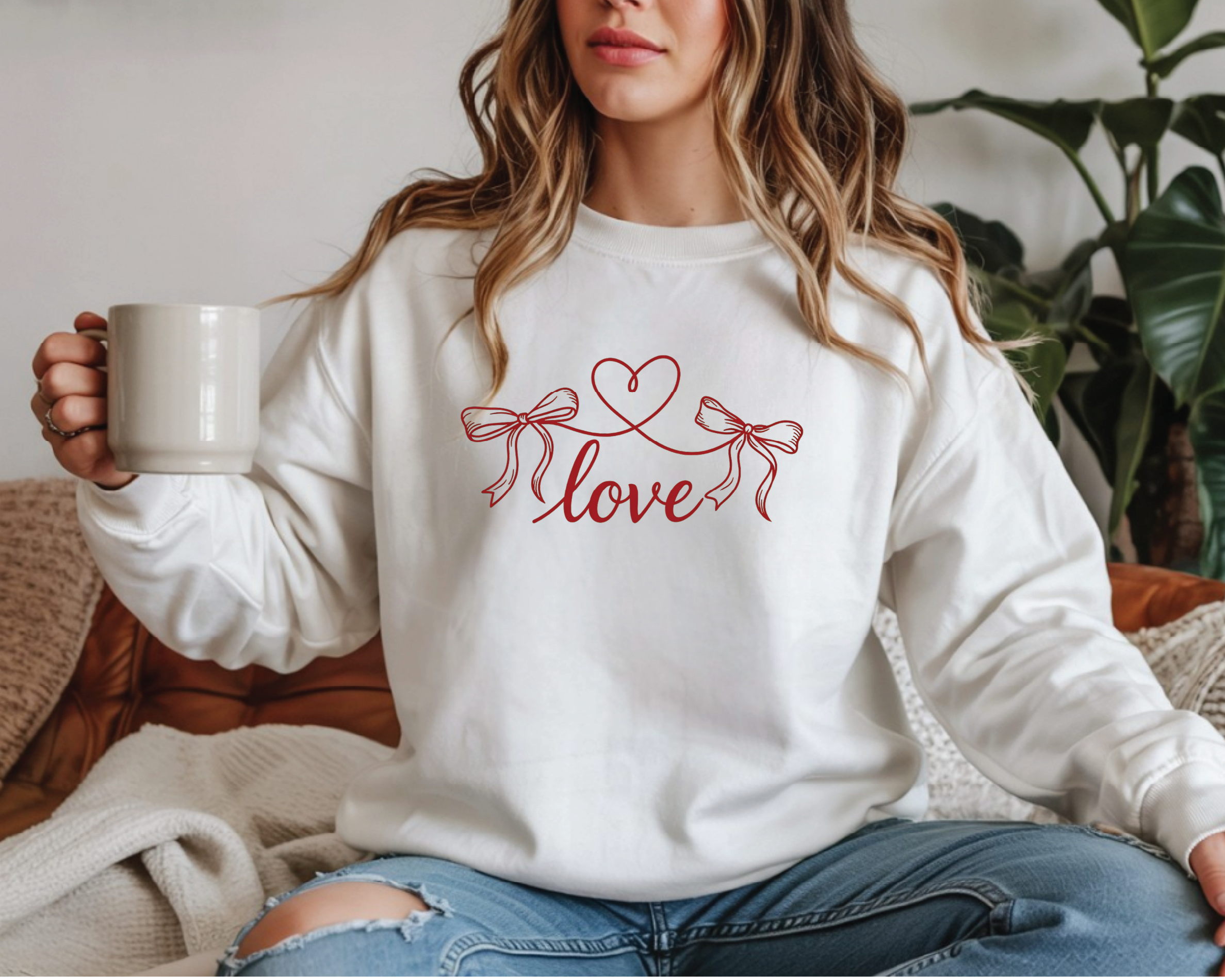 Coquette Love Bow Sweatshirt - Ribbon Heart String Valentine's Crewneck - VL38