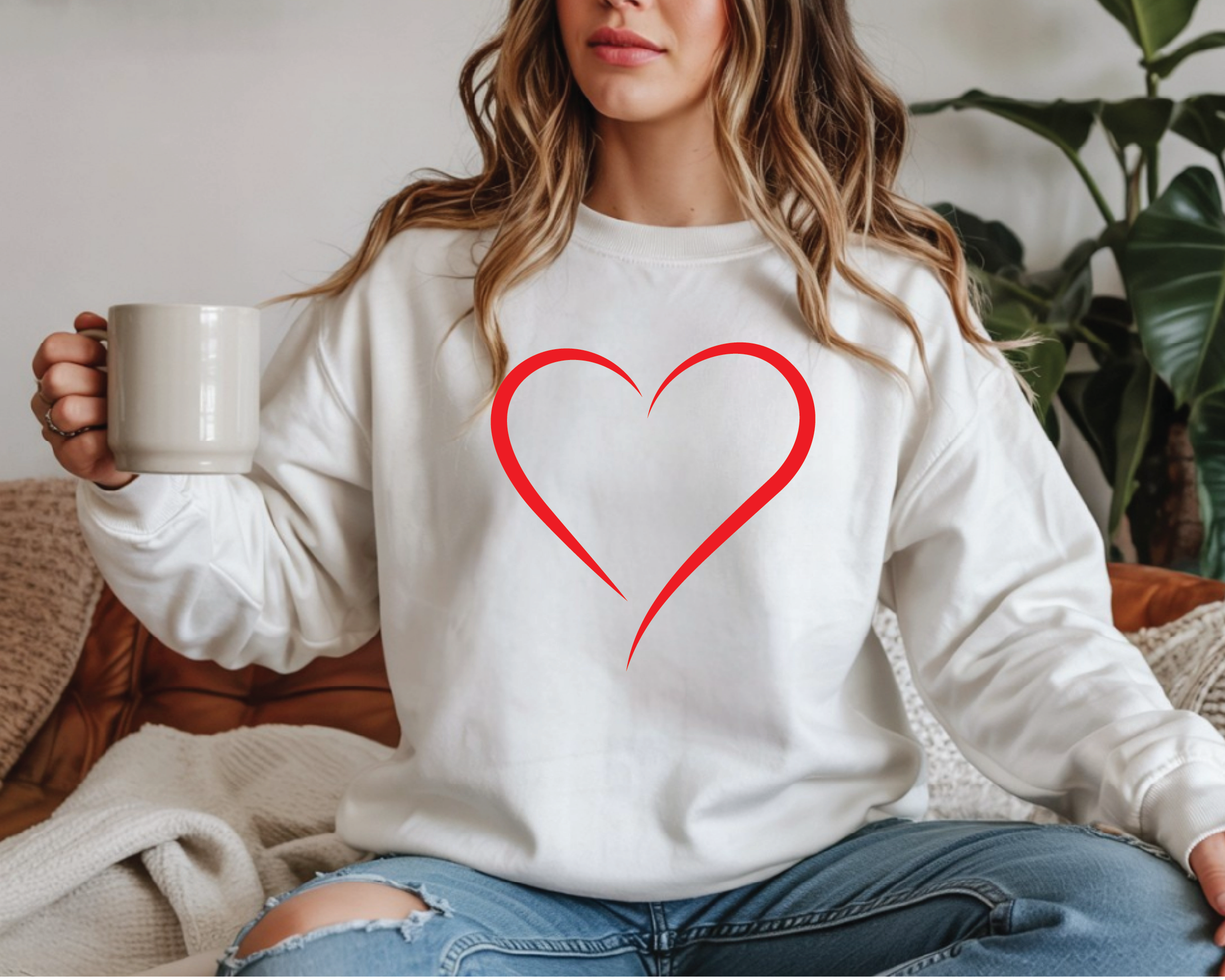 Minimalist Heart Outline Sweatshirt - Simple Valentine's Day Crewneck - vl35