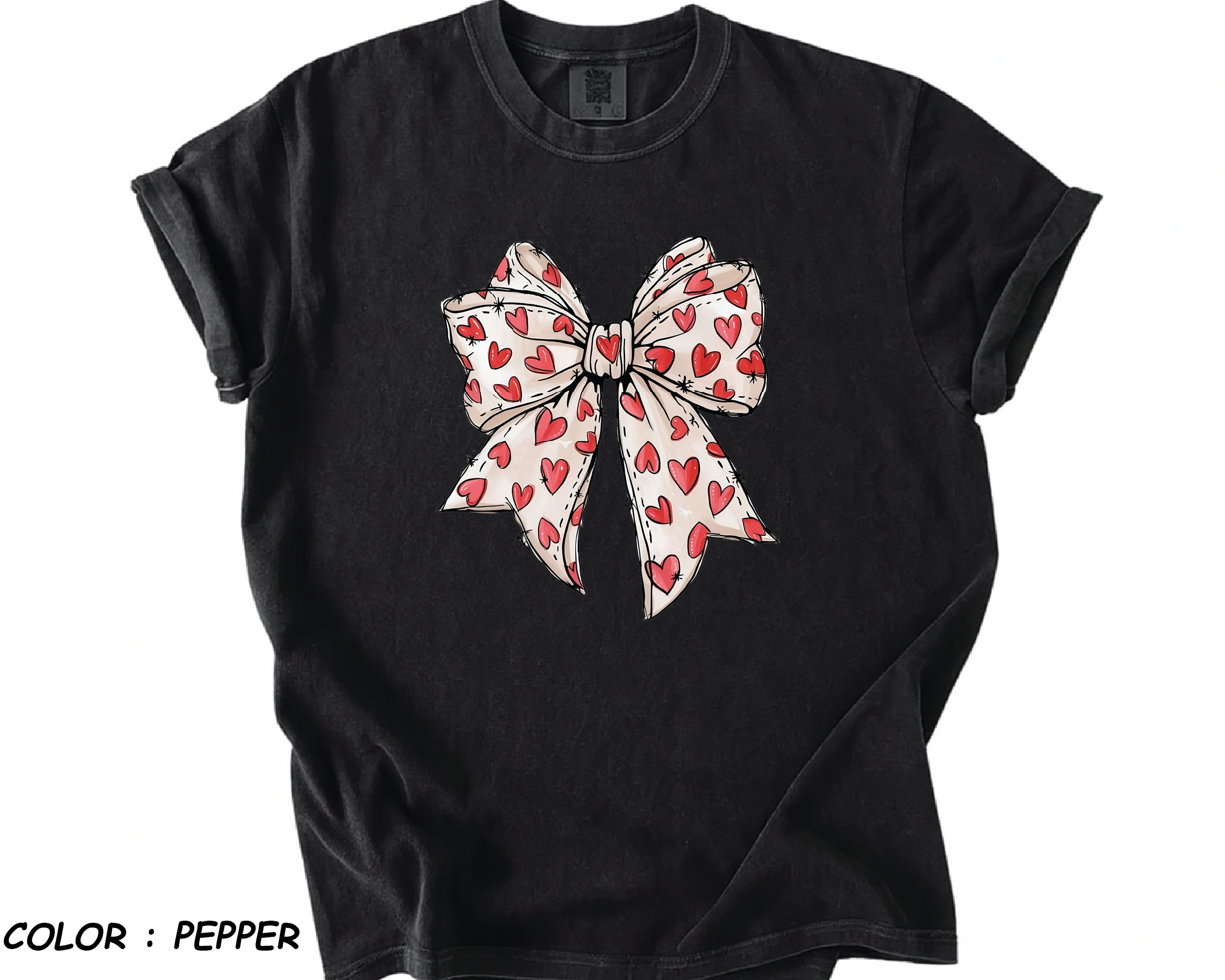 Comfort Colors® Coquette Sketch Bow Shirt - Hand-Drawn Heart Ribbon Tee - vl36
