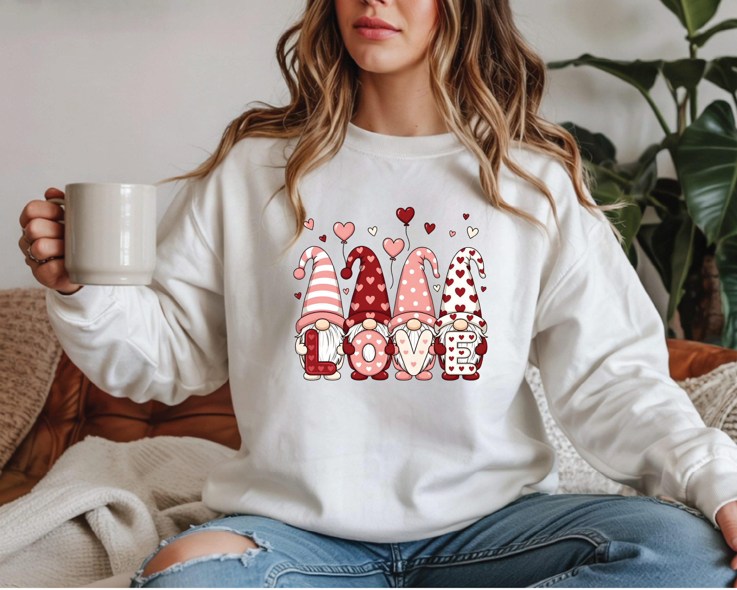 Valentine's Day Gnome Sweatshirt - Cute "LOVE" Gnomes Crewneck - VL42