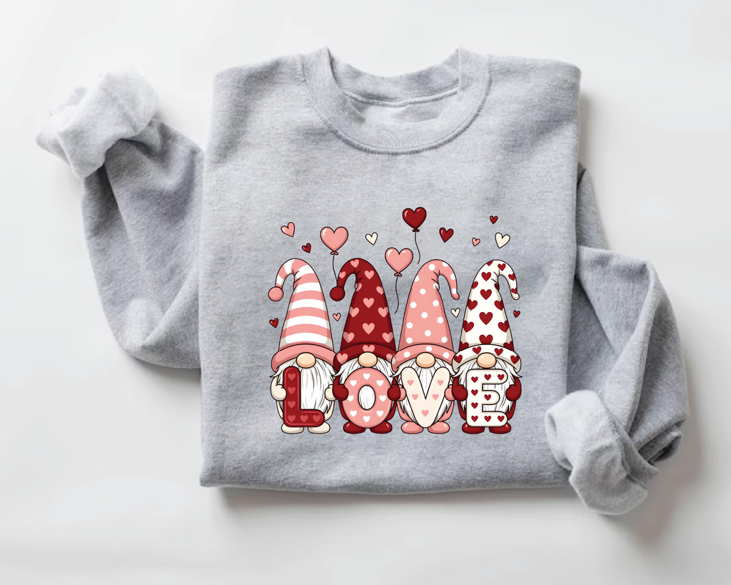 Valentine's Day Gnome Sweatshirt - Cute "LOVE" Gnomes Crewneck - VL42