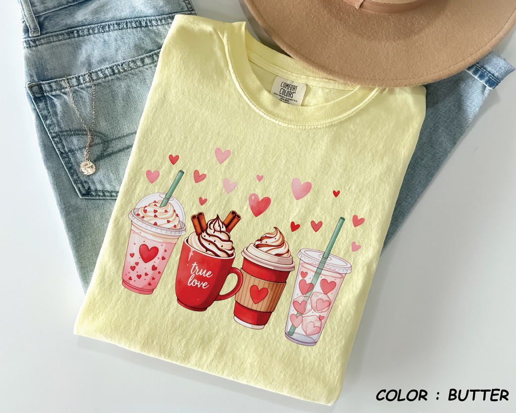 Comfort Colors® Valentine Coffee Shirt - Cute Latte & Iced Coffee Tee - vl40
