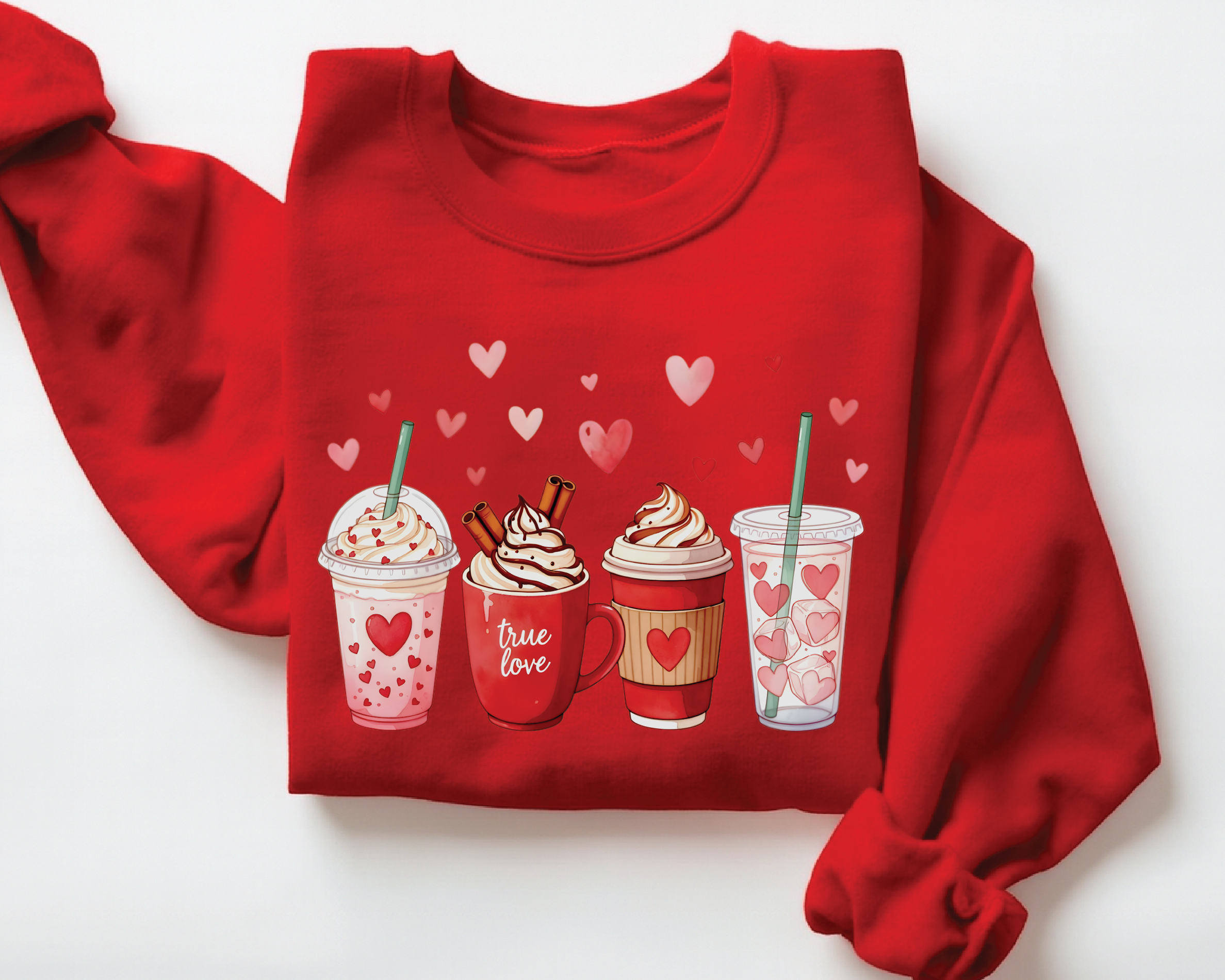 Valentine's Day Coffee Drinks Sweatshirt - Cute Latte & Iced Coffee Crewneck - VL41
