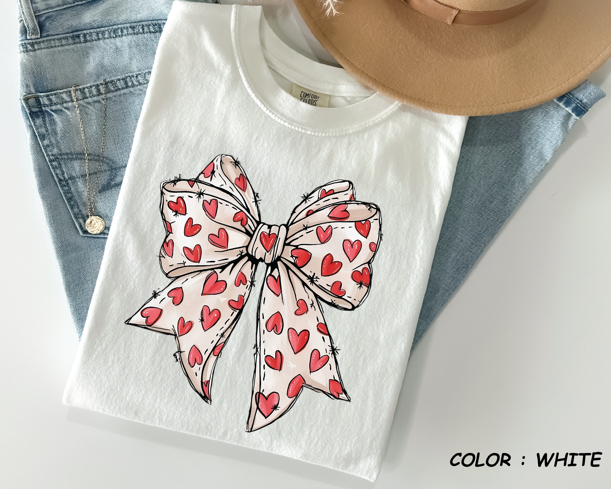 Comfort Colors® Coquette Sketch Bow Shirt - Hand-Drawn Heart Ribbon Tee - vl36