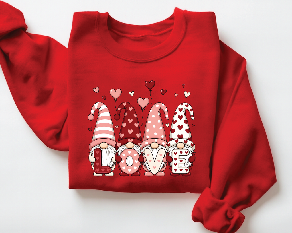 Valentine's Day Gnome Sweatshirt - Cute "LOVE" Gnomes Crewneck - VL42