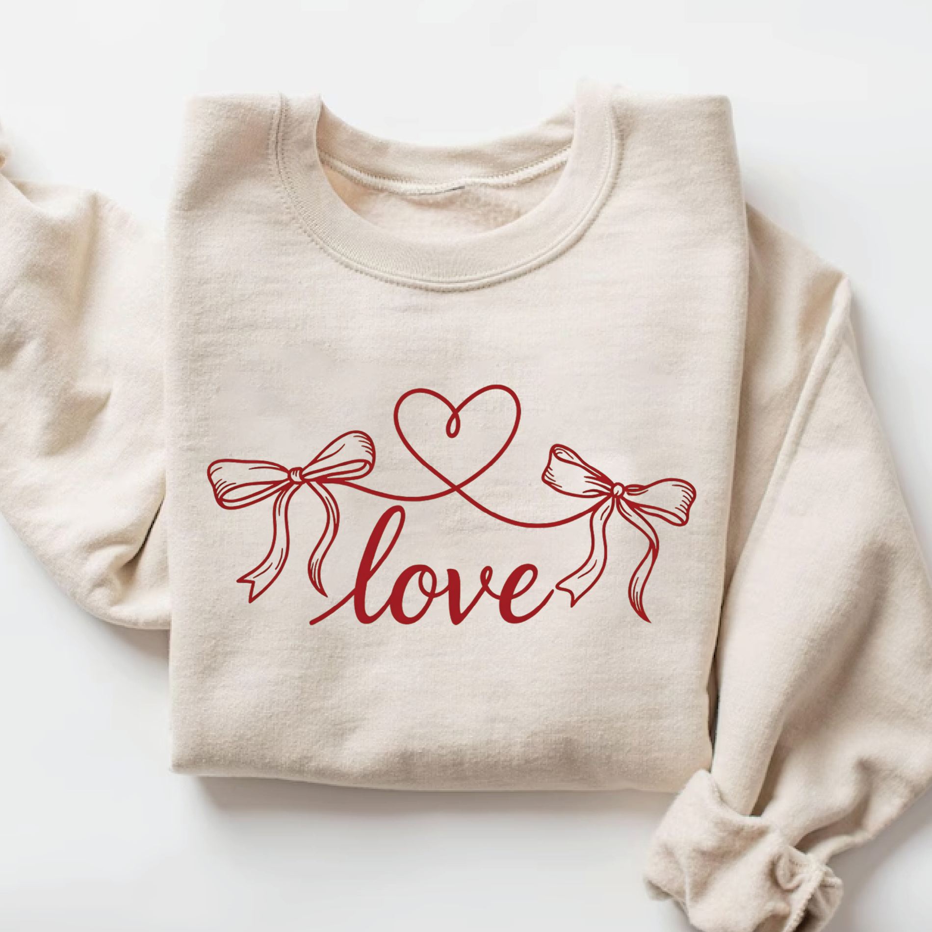 Coquette Love Bow Sweatshirt - Ribbon Heart String Valentine's Crewneck - VL38