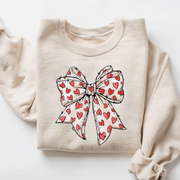 Coquette Sketch Bow Sweatshirt - Hand-Drawn Heart Ribbon Valentine's Crewneck - vl36