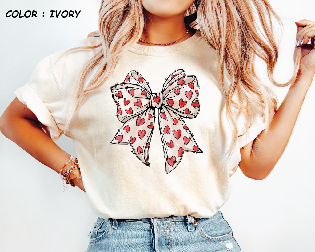 Comfort Colors® Coquette Sketch Bow Shirt - Hand-Drawn Heart Ribbon Tee - vl36