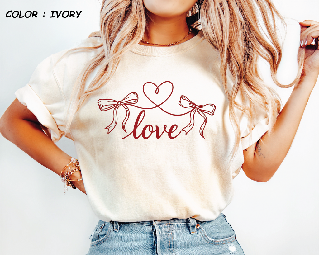 Comfort Colors® Coquette Love Bow Shirt - Ribbon Heart String Tee - vl39