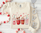 Valentine's Day Coffee Drinks Sweatshirt - Cute Latte & Iced Coffee Crewneck - VL41