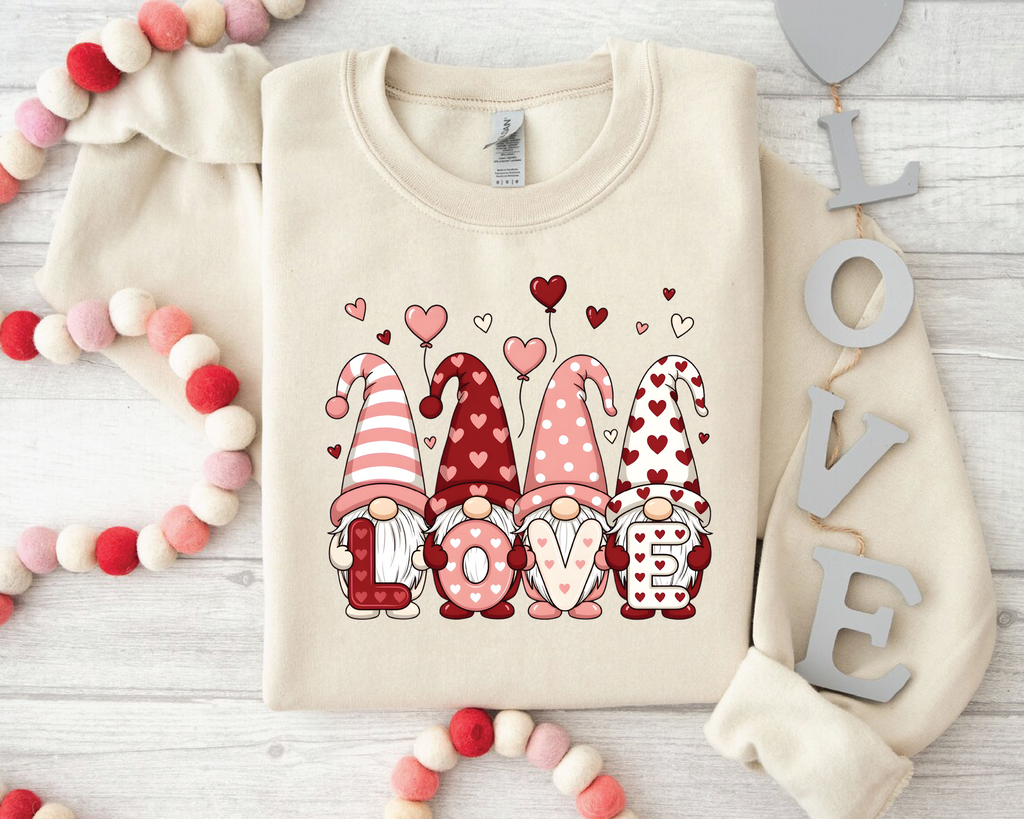 Valentine's Day Gnome Sweatshirt - Cute "LOVE" Gnomes Crewneck - VL42