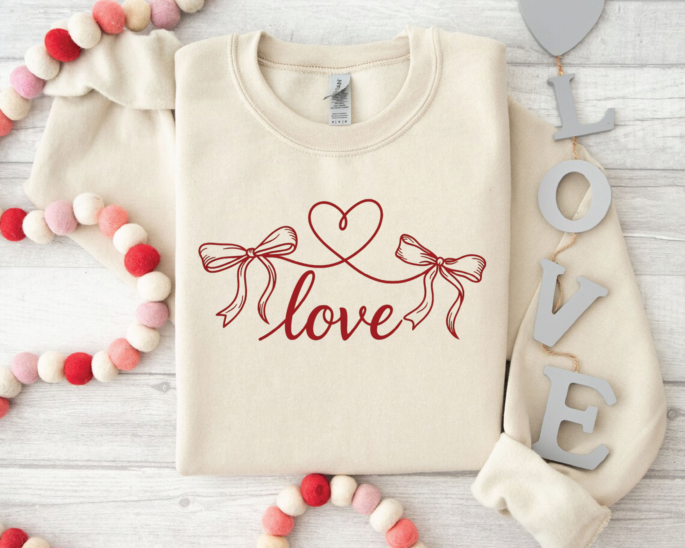 Coquette Love Bow Sweatshirt - Ribbon Heart String Valentine's Crewneck - VL38