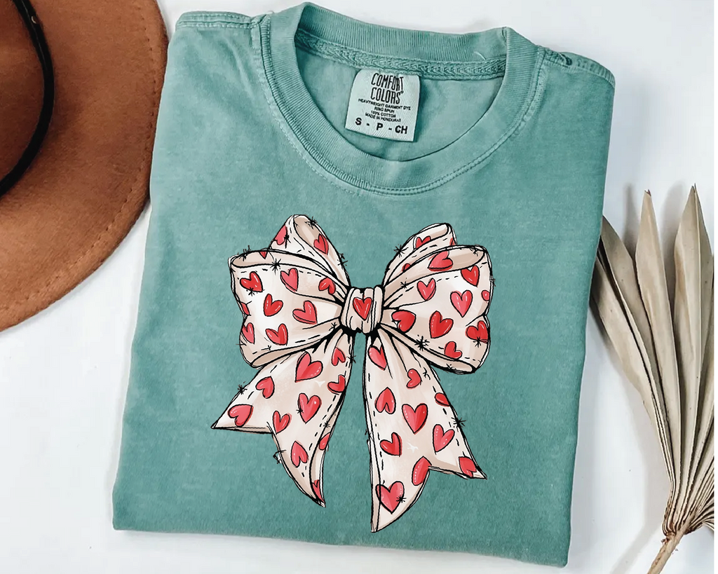 Comfort Colors® Coquette Sketch Bow Shirt - Hand-Drawn Heart Ribbon Tee - vl36