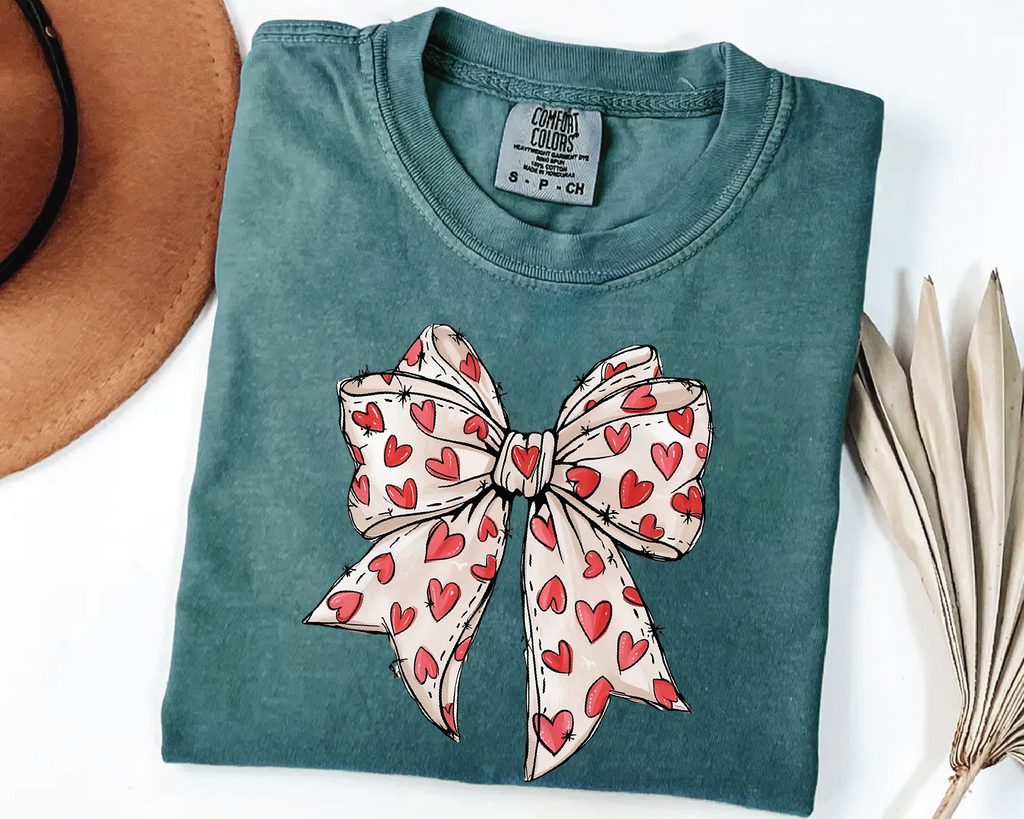 Comfort Colors® Coquette Sketch Bow Shirt - Hand-Drawn Heart Ribbon Tee - vl36