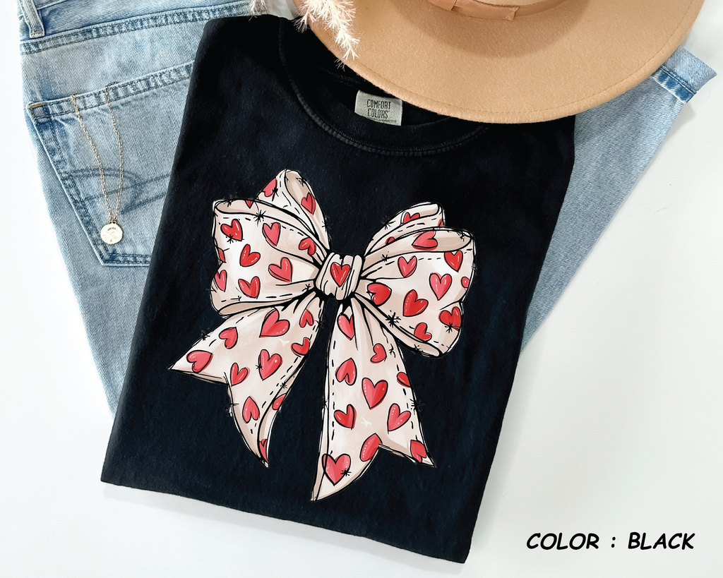Comfort Colors® Coquette Sketch Bow Shirt - Hand-Drawn Heart Ribbon Tee - vl36