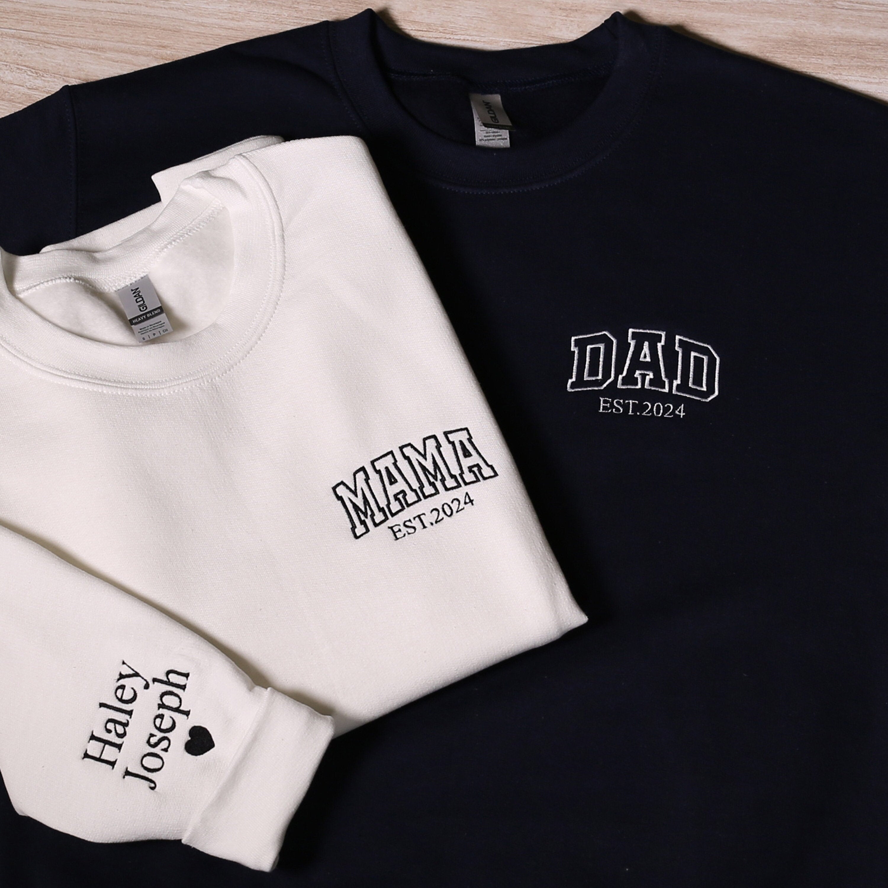 Custom Mama and Dad Est. Year Embroidery Shirt
