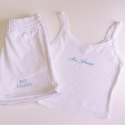 Custom Embroidered Mrs. Lounge Set - Personalized Bride Tank & Shorts