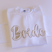 Bride Puff Print & Champagne Glitter Sweatshirt - 3D Raised Lettering Wedding Crewneck