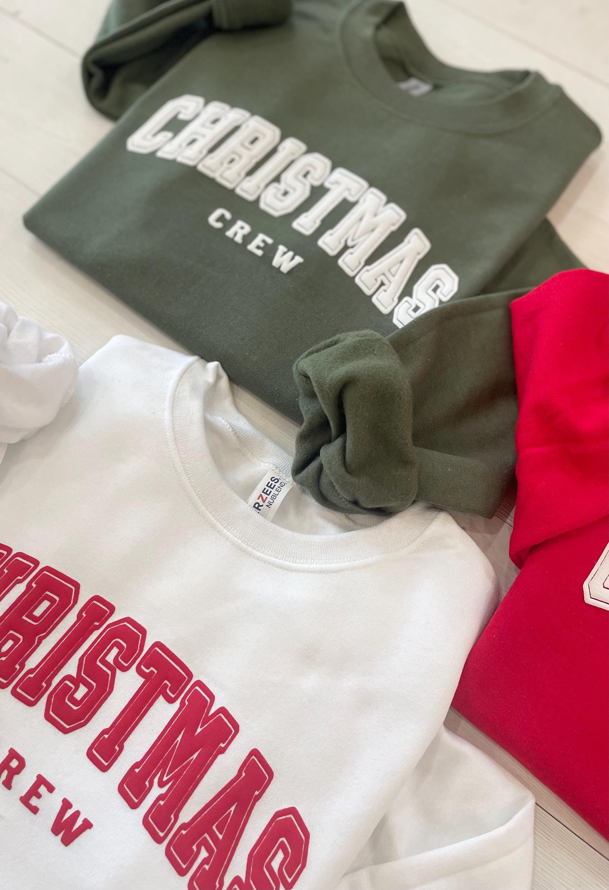 Christmas Puff Crew Sweatshirt – Classic Holiday Family Matching Crewneck, Varsity Letter Christmas Shirt