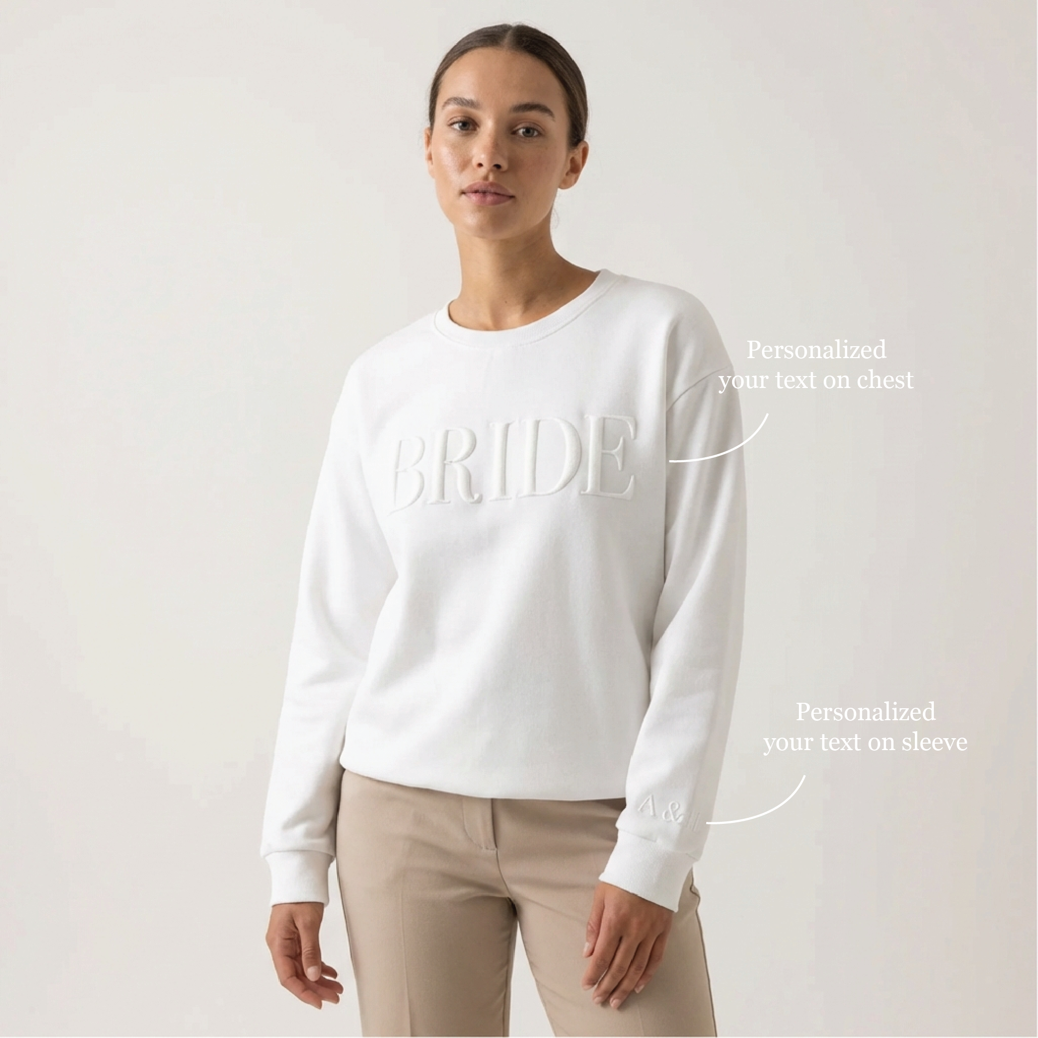 Custom Puff Print Bride & Groom Sweatshirt with Sleeve Initials - 3D Raised Text
