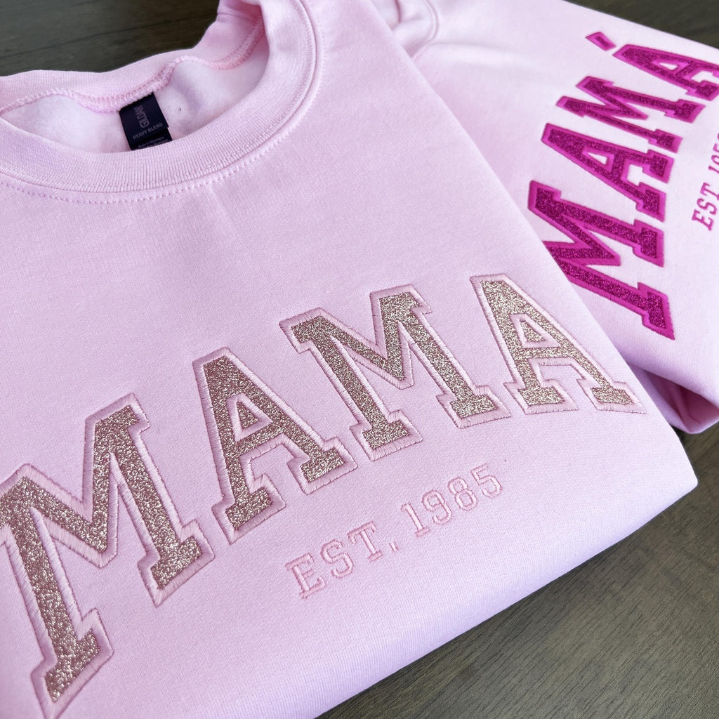 Custom Mom or Grandma Glitter Embroidery Shirt