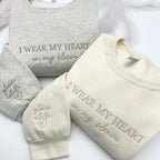 I Wear My Heart On My Sleeve Sweatshirt – Custom Name Embroidery, Minimalist Mom Gift