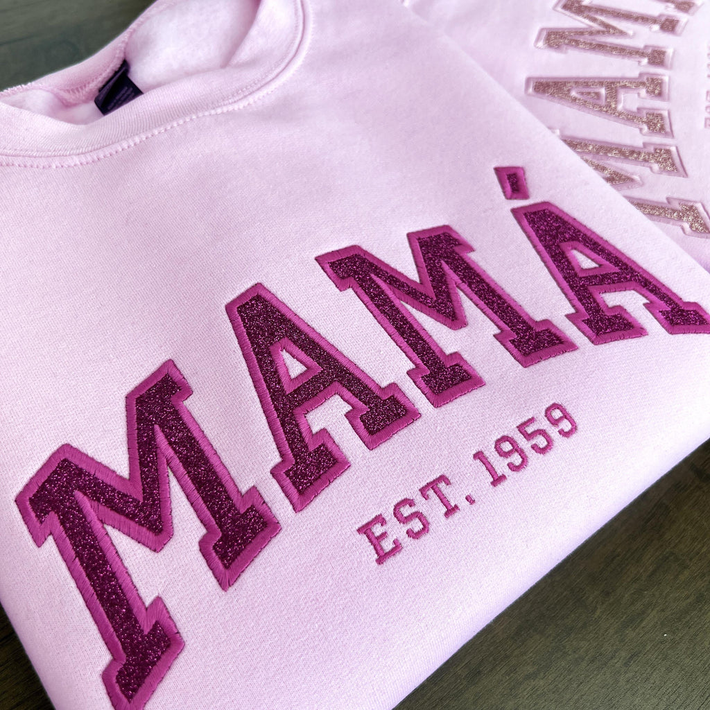 Custom Mom or Grandma Glitter Embroidery Shirt