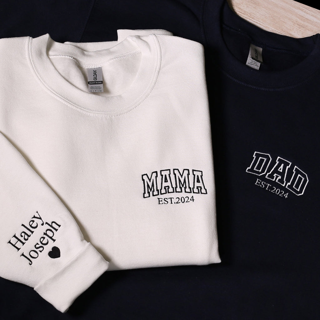 Custom Mama and Dad Est. Year Embroidery Shirt