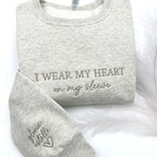 I Wear My Heart On My Sleeve Sweatshirt – Custom Name Embroidery, Minimalist Mom Gift