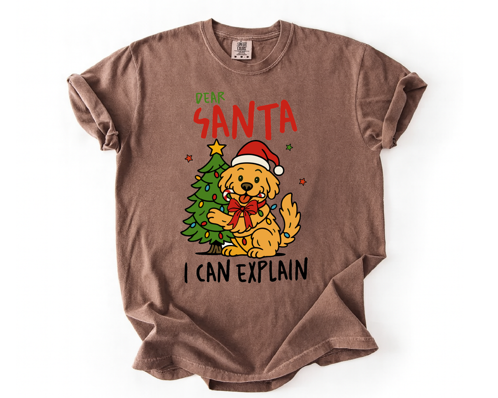 Dear Santa I Can Explain Dog Christmas Shirt – Funny Pet Holiday Tee, Cute Puppy Santa T-Shirt Gift