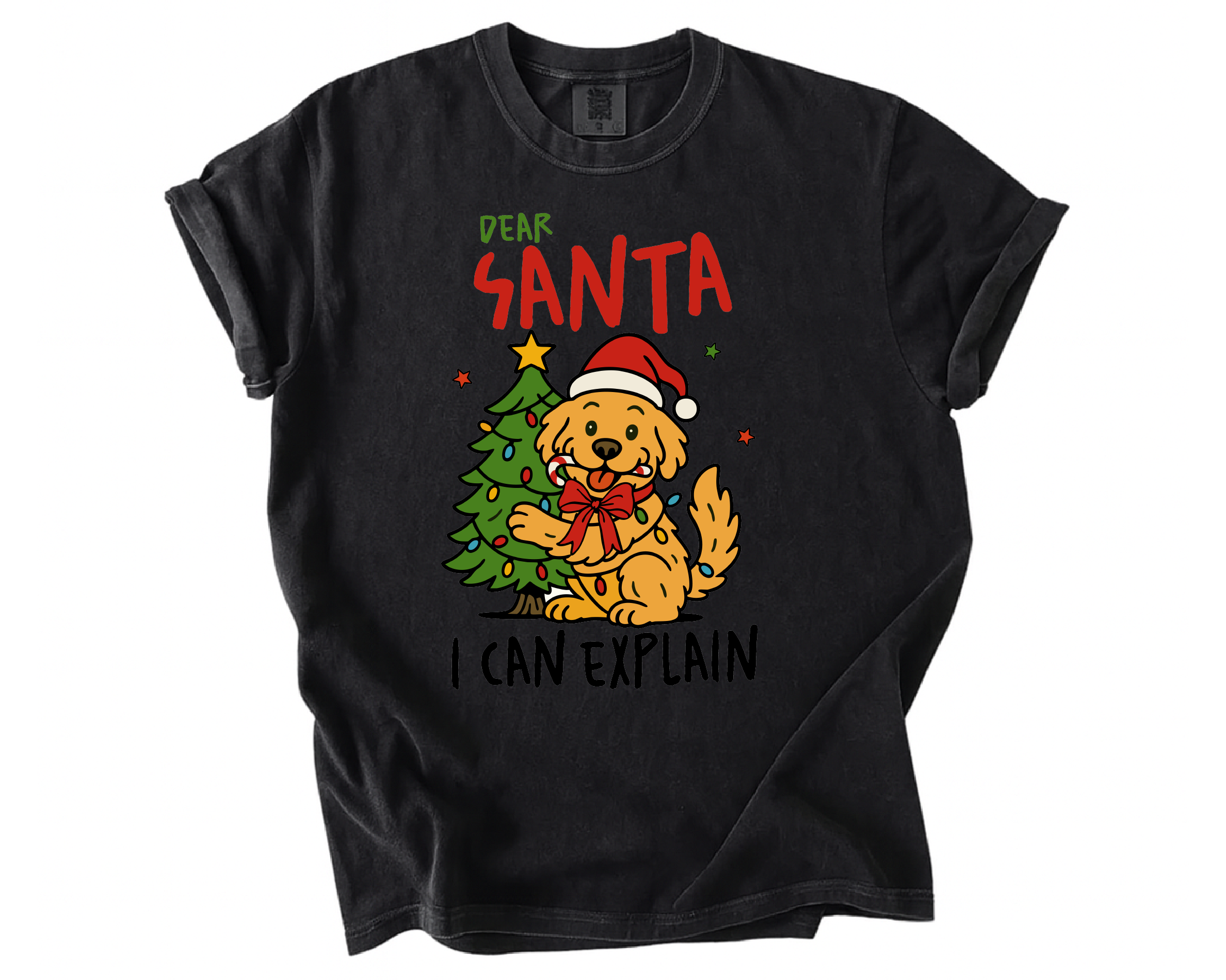Dear Santa I Can Explain Dog Christmas Shirt – Funny Pet Holiday Tee, Cute Puppy Santa T-Shirt Gift