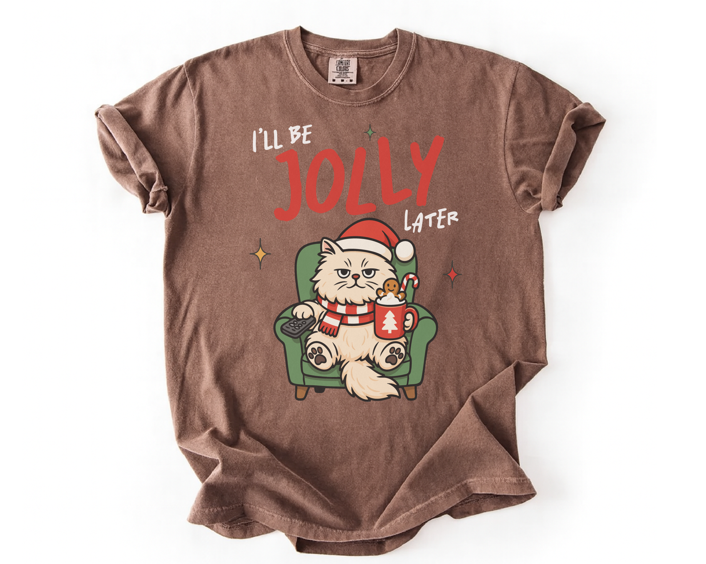 I'll Be Jolly Later Cat Christmas Shirt – Funny Grumpy Cat Holiday Tee, Cute Lazy Cat Santa T-Shirt Gift