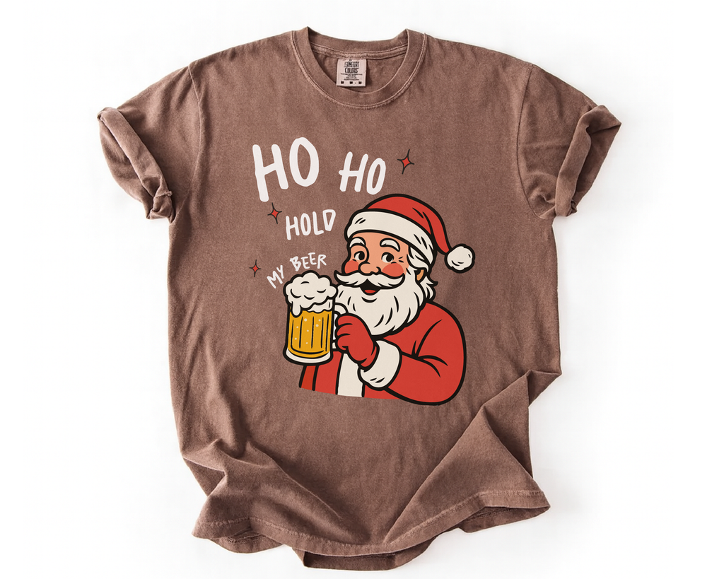 Ho Ho Hold My Beer Santa Shirt – Funny Christmas Beer T-Shirt, Santa Drinking Tee for Men, Holiday Party Gift