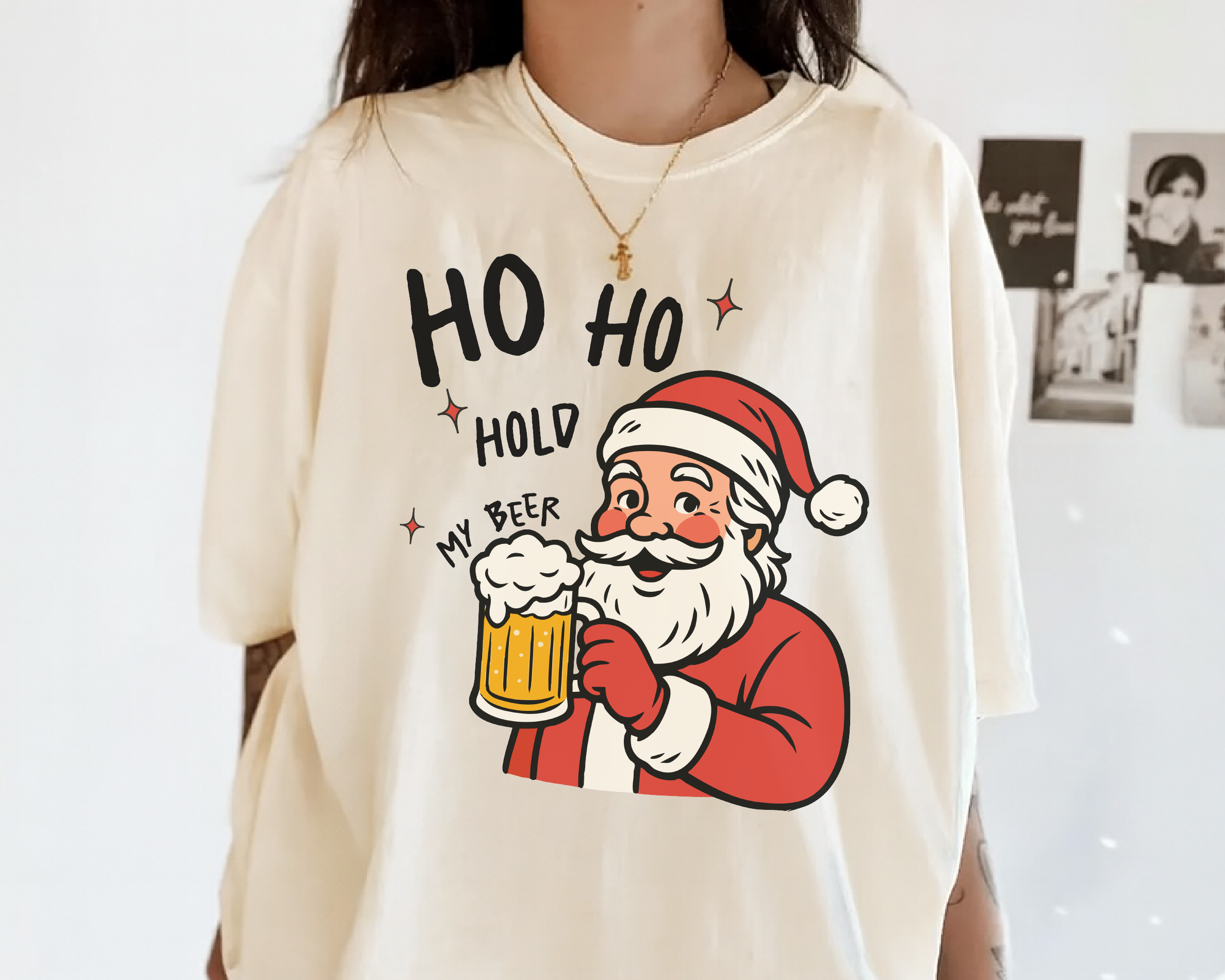 Ho Ho Hold My Beer Santa Shirt – Funny Christmas Beer T-Shirt, Santa Drinking Tee for Men, Holiday Party Gift
