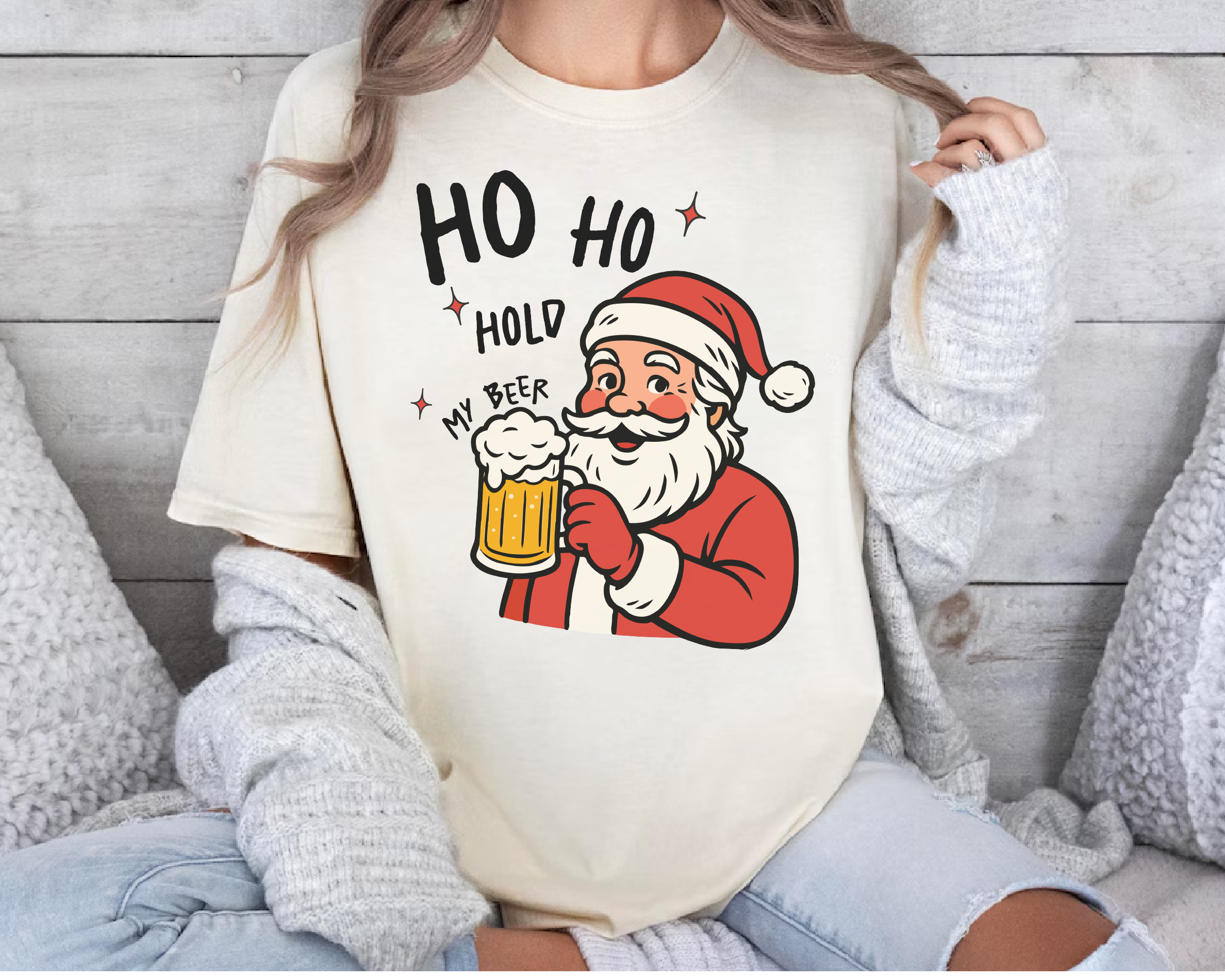 Ho Ho Hold My Beer Santa Shirt – Funny Christmas Beer T-Shirt, Santa Drinking Tee for Men, Holiday Party Gift