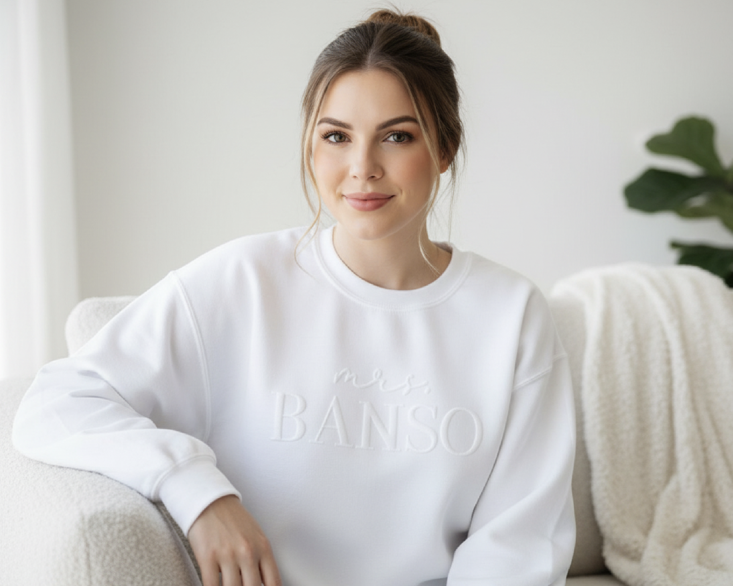 Custom Puff Print Mrs. Sweatshirt with Sleeve Initials - 3D Raised Text Bride Gift