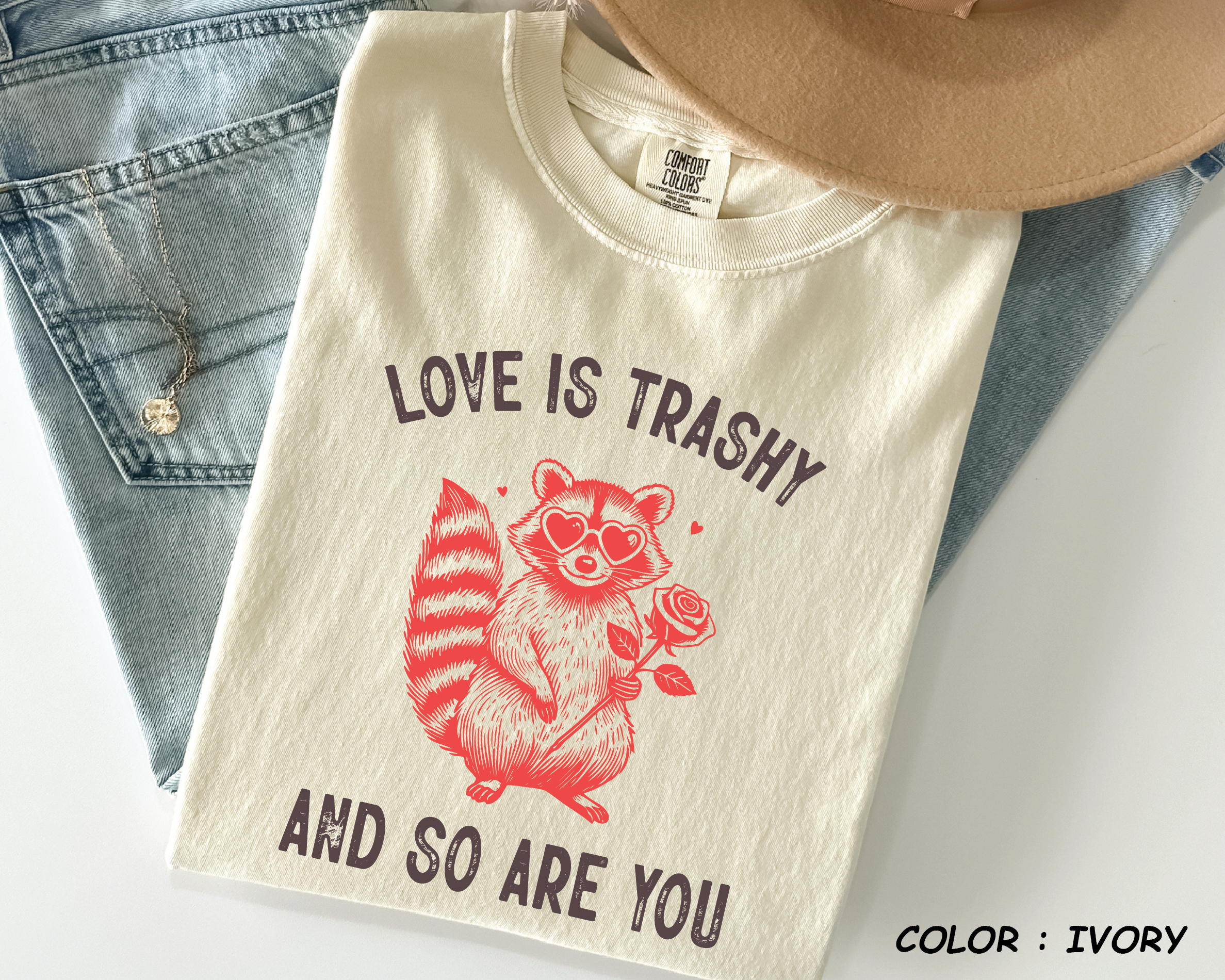 Comfort Colors® Raccoon Shirt - "Love Is Trashy" Funny Anti-Valentine -vl30