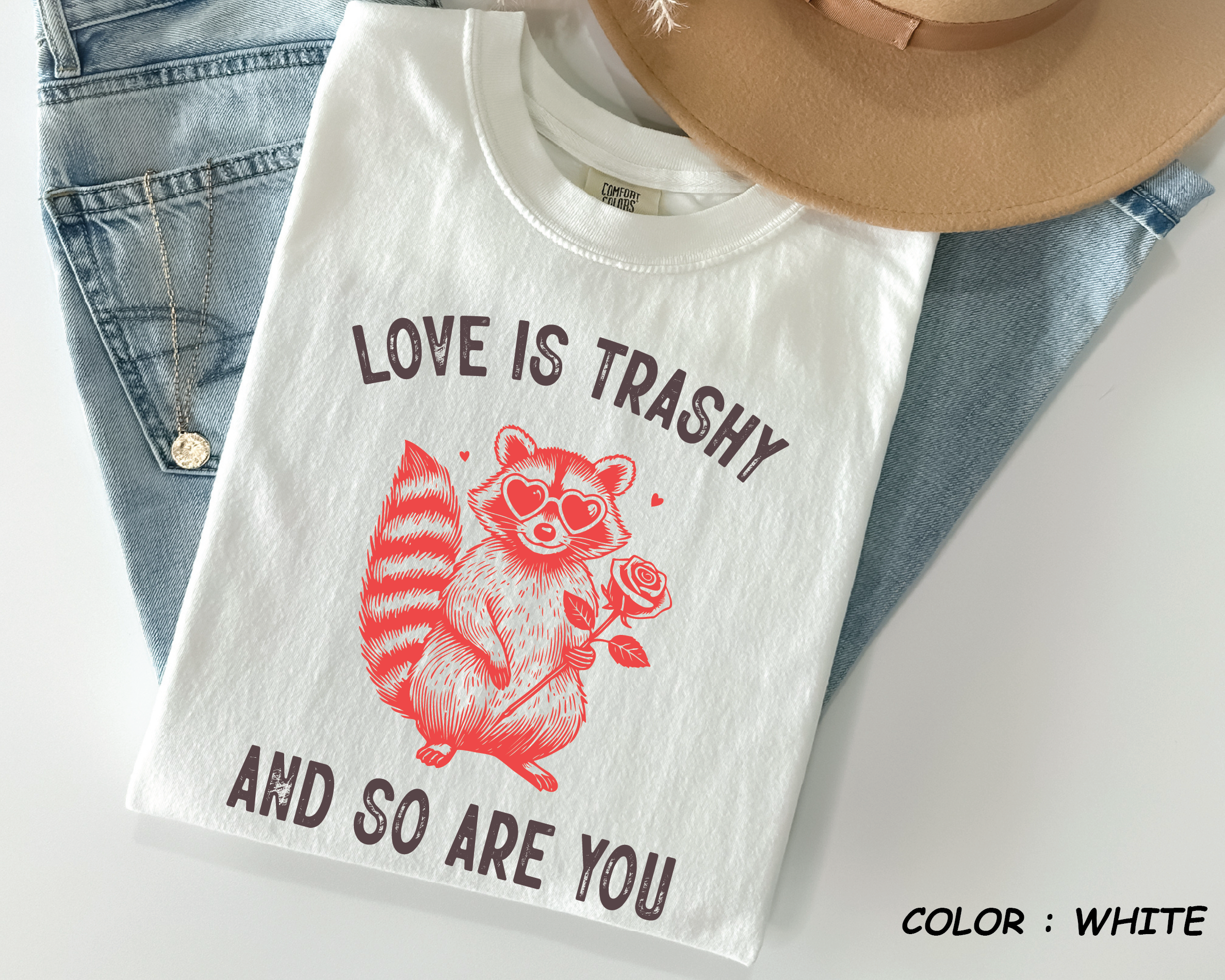 Comfort Colors® Raccoon Shirt - "Love Is Trashy" Funny Anti-Valentine -vl30