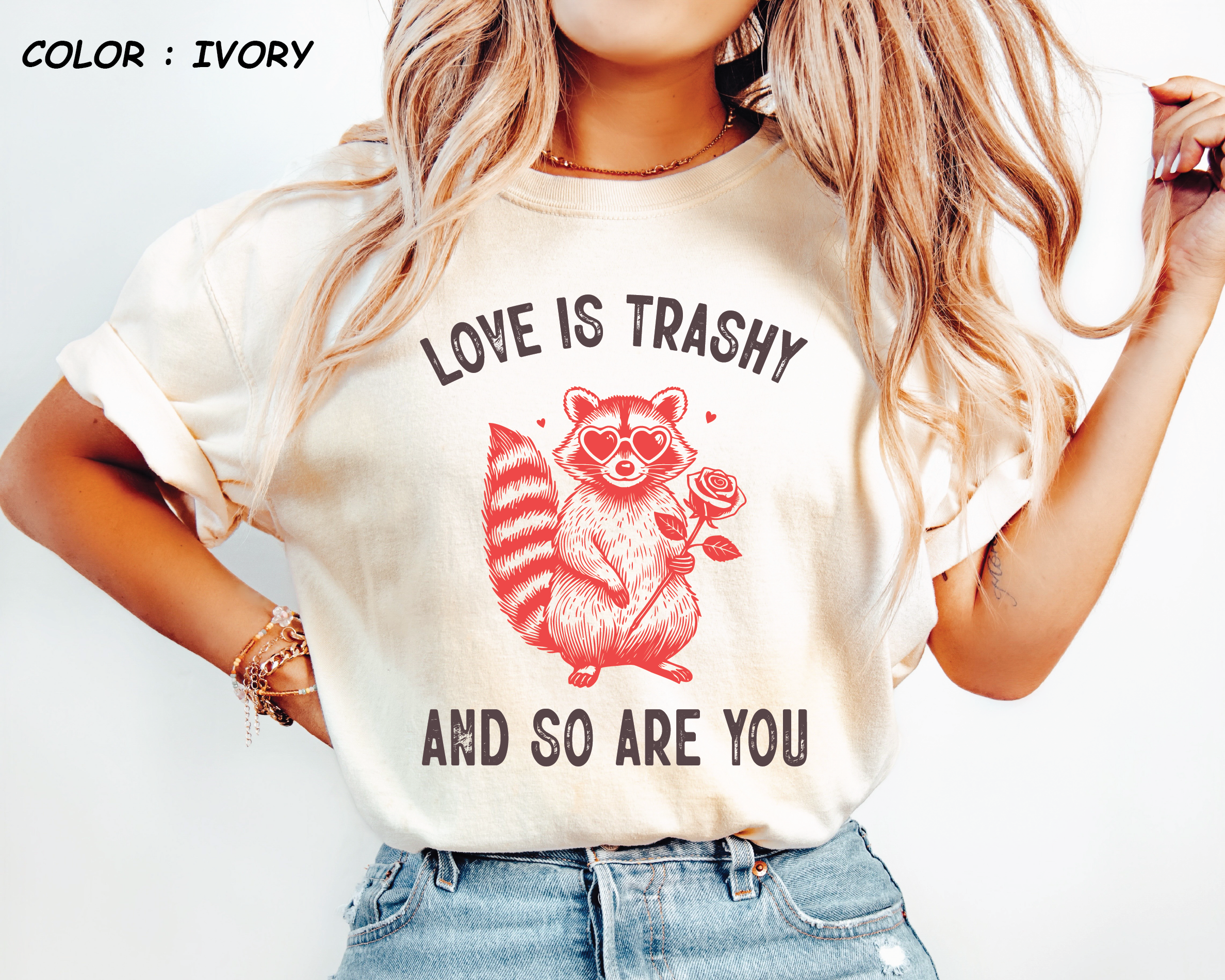 Comfort Colors® Raccoon Shirt - "Love Is Trashy" Funny Anti-Valentine -vl30
