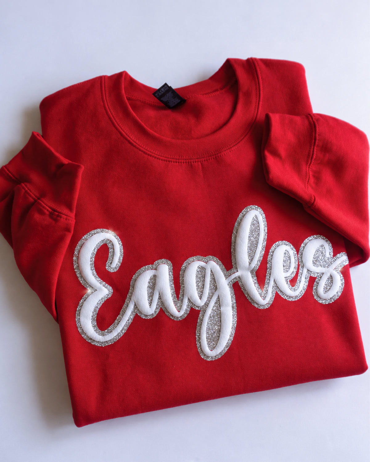Adult Custom Puff & Glitter Team Name Sweatshirt | Personalized Mascot Spirit Wear
