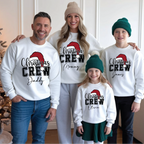 Personalized Christmas Crew T-shirts in red and black with Santa hat design – matching family Christmas shirts with custom names