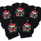 Personalized Christmas Squad T-shirts in black with Santa hat design – matching family holiday shirts for Christmas parties